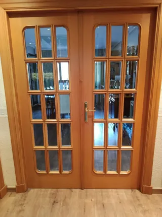 Doble puerta madera maciza y cristal