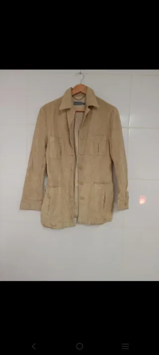 Cazadora Mango Piel Porcina Talla L Beige