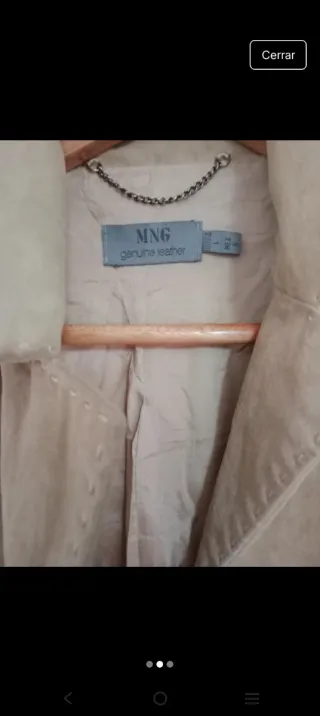 Cazadora Mango Piel Porcina Talla L Beige