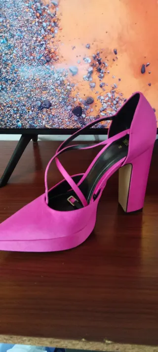 Zapatos tacón fucsia plataforma tiras 37