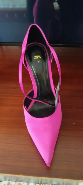 Zapatos tacón fucsia plataforma tiras 37