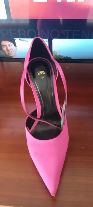 Zapatos tacón fucsia plataforma tiras 37