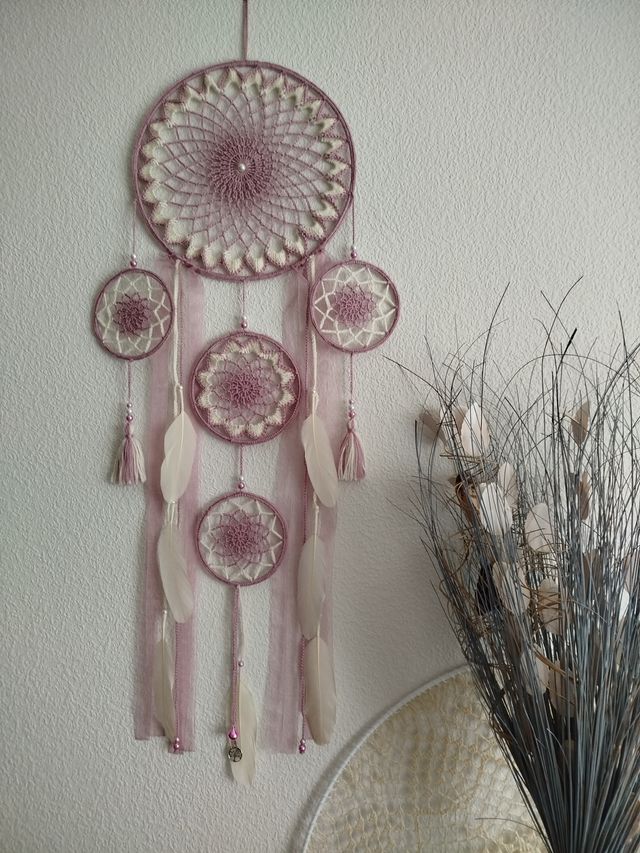 Atrapasueños 30 cm x 1 metro - violeta y crudo