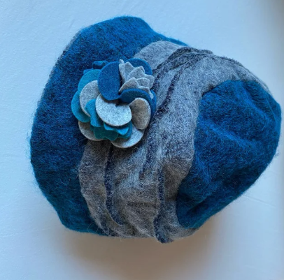 Sombrero fieltro mujer flor gris turquesa