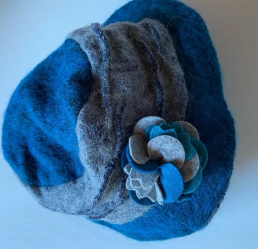 Sombrero fieltro mujer flor gris turquesa