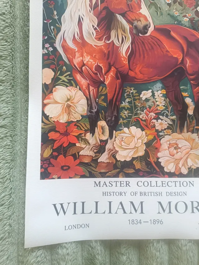 Stampa tela cavallo bianco fiori rossi