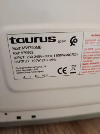 Microondas Taurus