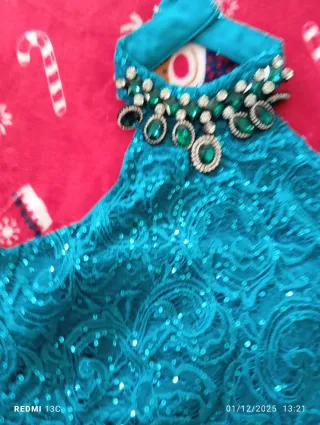 Vestido fiesta pedrería cuello alto