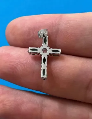 Lindo Colgante Cruz Circonitas Verde plata 925