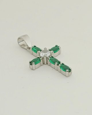 Pequeño colgante Cruz esmeralda Circonitas plata 9