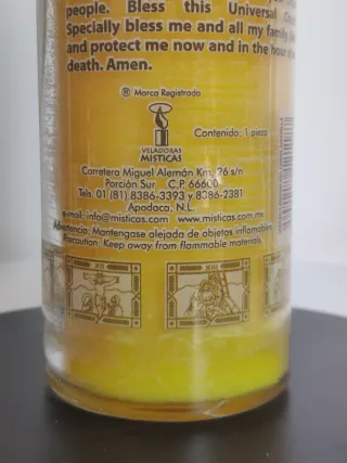 Candela Vetro Gialla Vergine Caridad del Cobre