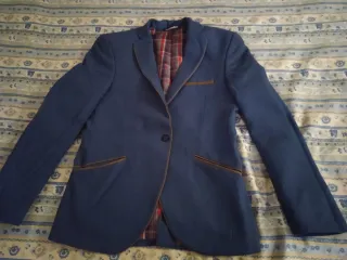 Blazer azul con forro de cuadros