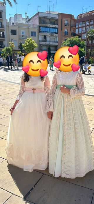 Vestidos Comunión Blanco y Verde Hechos a Mano