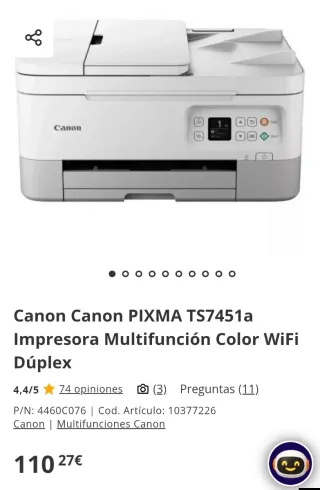 Canon PIXMA TS7451a Impresora Multifunción Color