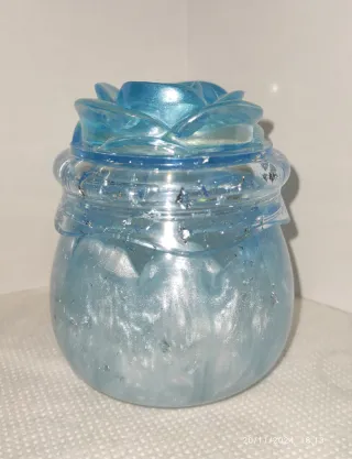 Vasetto contenitore in resina azzurro ghiaccio