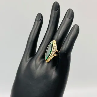 LANZADERA PIEDRA VERDE Y CIRCONITAS. Oro 18k.