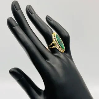 LANZADERA PIEDRA VERDE Y CIRCONITAS. Oro 18k.
