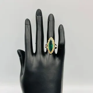 LANZADERA PIEDRA VERDE Y CIRCONITAS. Oro 18k.
