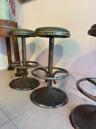 Set 3 Taburetes Vintage Piel y Metal