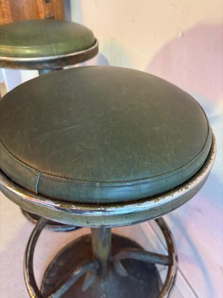 Set 3 Taburetes Vintage Piel y Metal