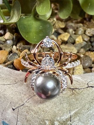 Anillo Oro Rosa Perla Río Diseño Araña