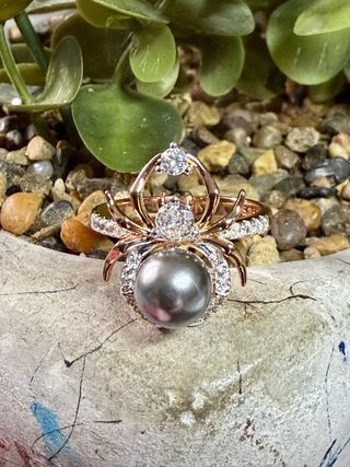 Anillo Oro Rosa Perla Río Diseño Araña