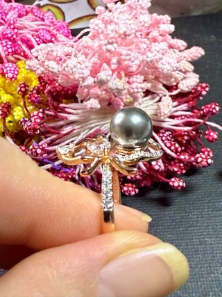 Anillo Oro Rosa Perla Río Diseño Araña