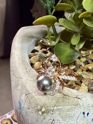 Anillo Oro Rosa Perla Río Diseño Araña