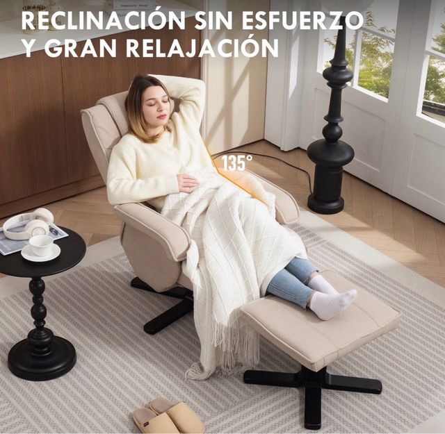 Sillón relax beige con reposapiés