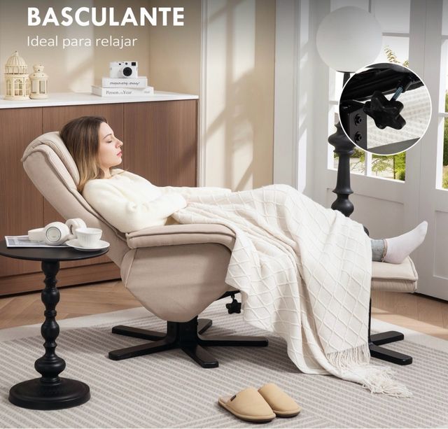 Sillón relax beige con reposapiés