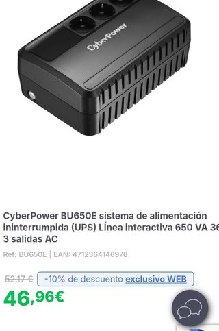 UPS CyberPower BU650E 650VA 360W 3 salidas AC