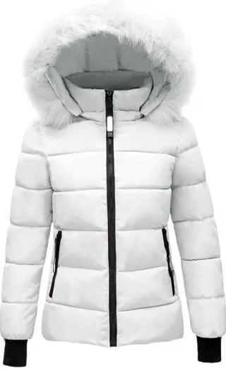 Abrigo de invierno blanco con capucha