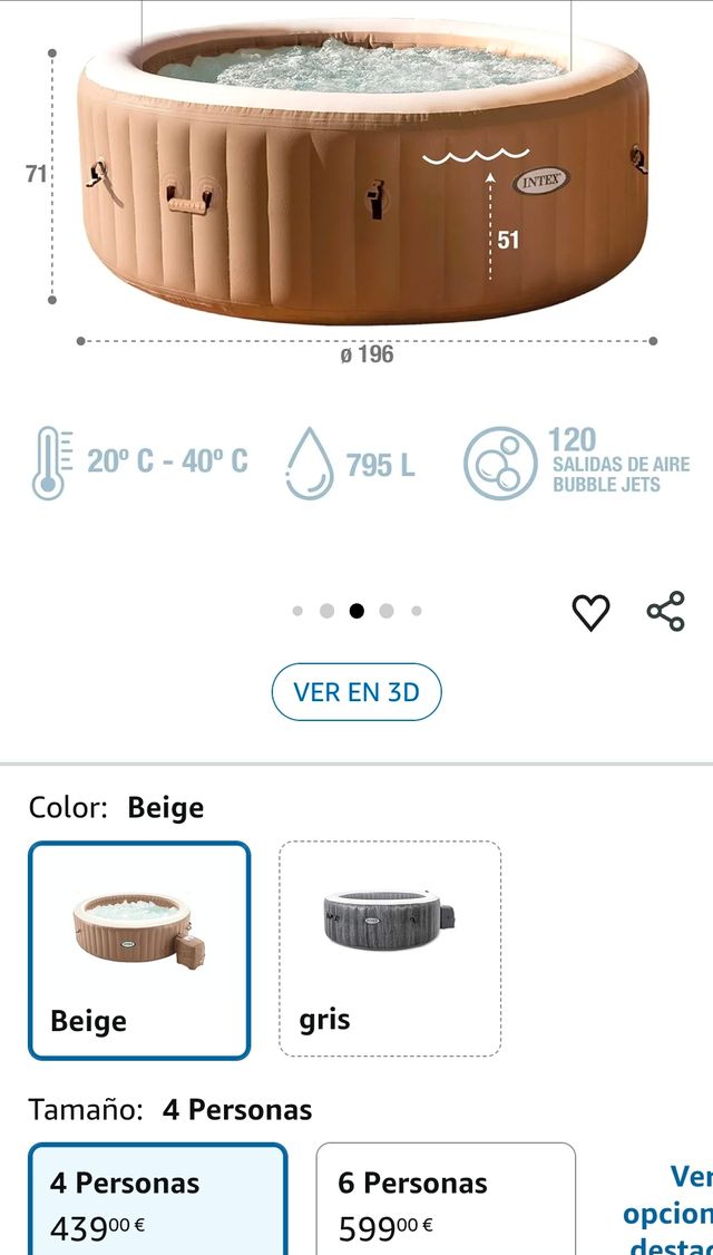 Intex 28426EX Spa hinchable, Beige, 4 Personas