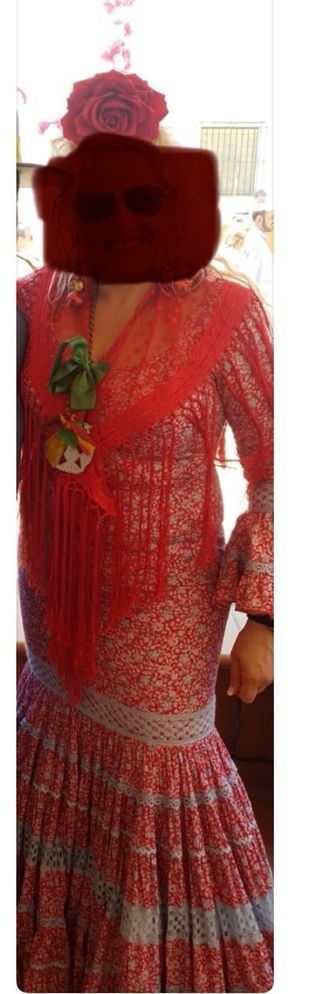 Vestido de Flamenca canastero,Rojo y Blanco