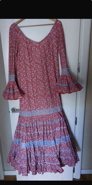 Vestido de Flamenca canastero,Rojo y Blanco