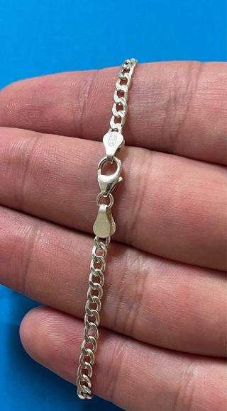 Clasica Pulsera Barbada Con Cruz Lisa Plata 925