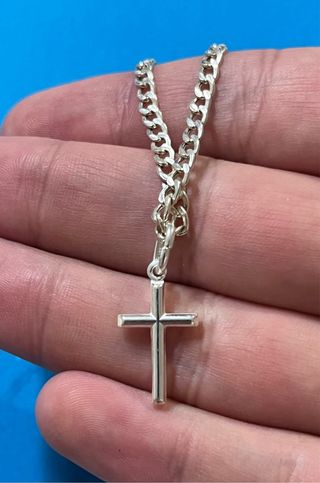 Clasica Pulsera Barbada Con Cruz Lisa Plata 925