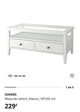 Tavolo da centro bianco con cristallo e cassetti