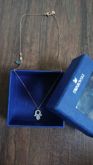 Collar Swarovski Hamsa Oro Rosa Azul