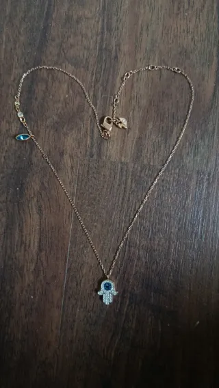 Collar Swarovski Hamsa Oro Rosa Azul