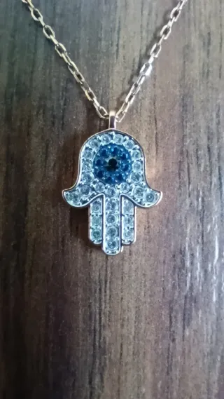 Collar Swarovski Hamsa Oro Rosa Azul