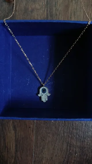 Collar Swarovski Hamsa Oro Rosa Azul