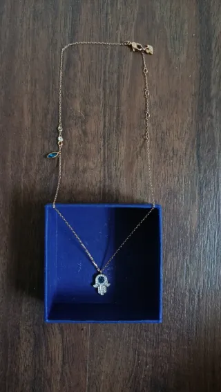 Collar Swarovski Hamsa Oro Rosa Azul