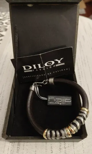 Pulsera Diloy Hombre Cuero Marrón y Plata