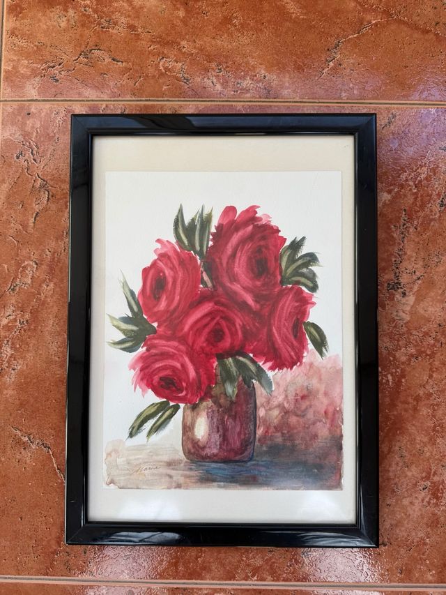 Quadro di rose rosse in acquerello