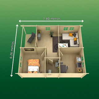 Casa de madera 46m2 con 2 hab. (Extras incluidos)