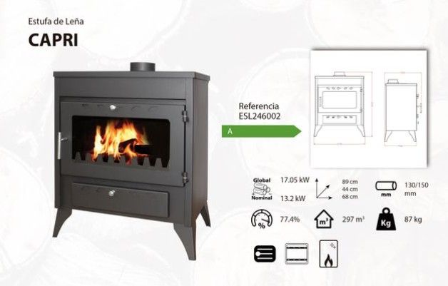 Estufa Leña Vertex Life Capri 13Kw Nueva