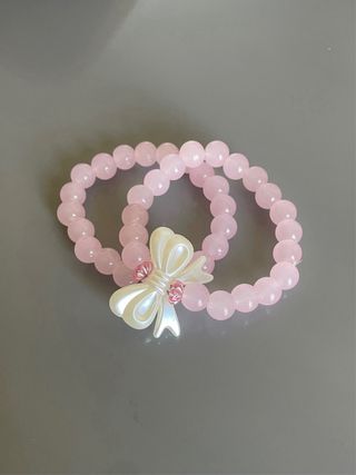 Pulseiras feitas à mão - miçangas rosa + laço