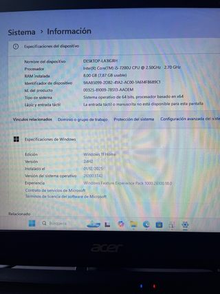 Portátil Acer EXTENSA 2540 Nero