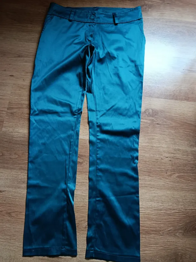 Pantalón mujer talla 40 verde azulado satinado